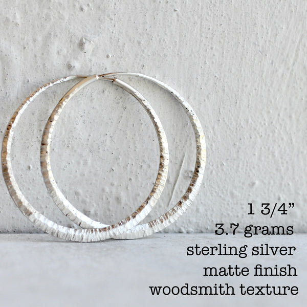endless hoop earrings with woodsmith texture and matte finish