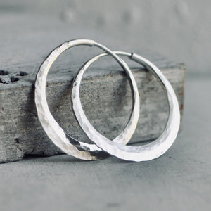 hammered hoop earring sterling silver