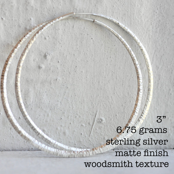 endless hoop earrings with woodsmith texture and matte finish
