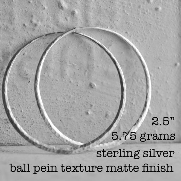 endless hoop earring with ball pein texture and matte finish