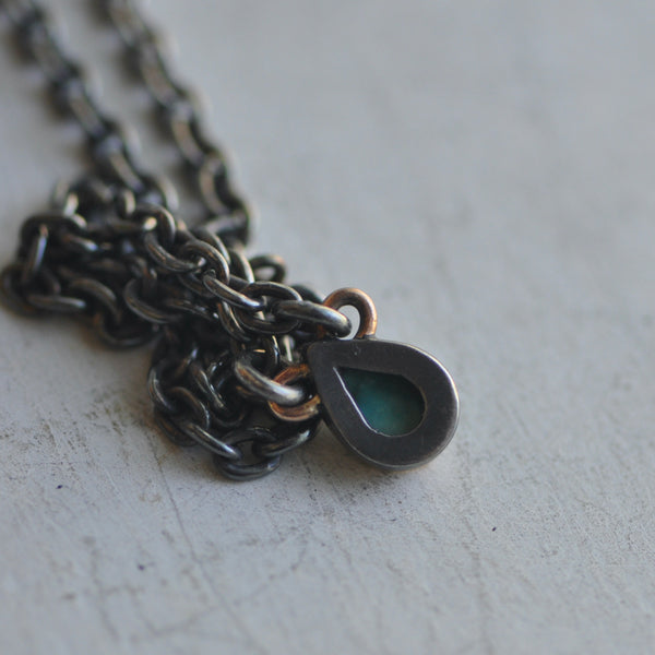 Variscite stone necklace with rose gold frame on dark sterling