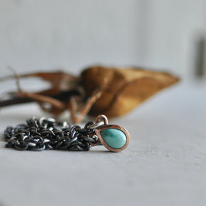Variscite stone necklace with rose gold frame on dark sterling