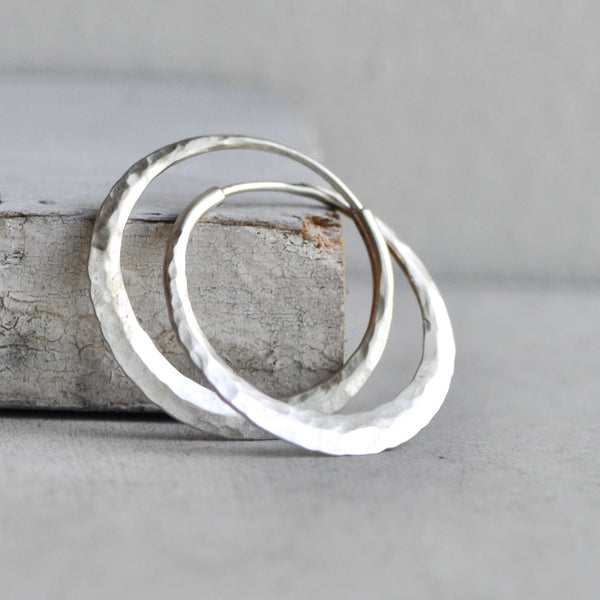 endless hoop earring with ball pein texture and matte finish