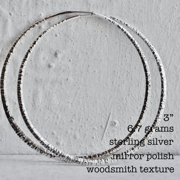 endless hoop earring with woodsmith texture