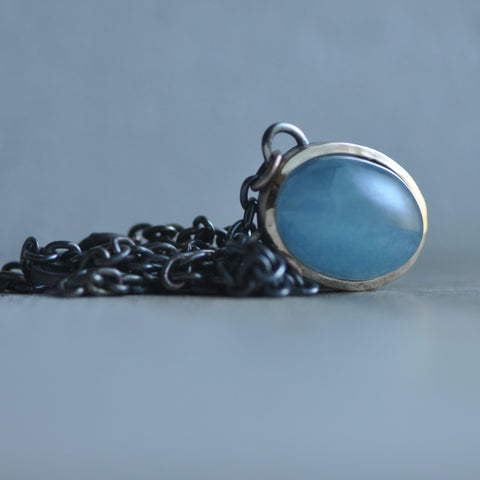 cats eye aquamarine pendant in sterling silver and 14k gold