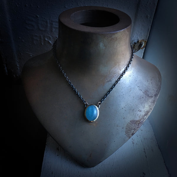 cats eye aquamarine pendant in sterling silver and 14k gold